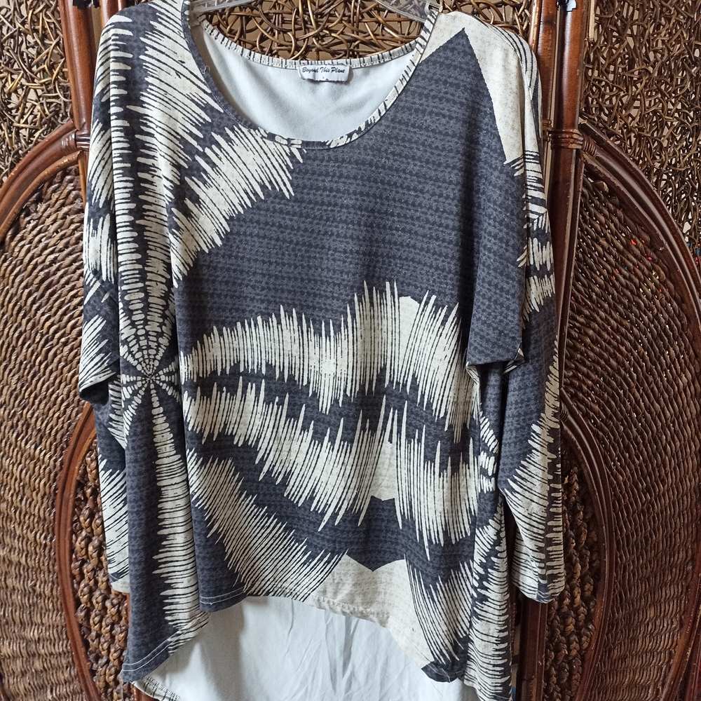 Beyond This Plane Gray and Cream Top